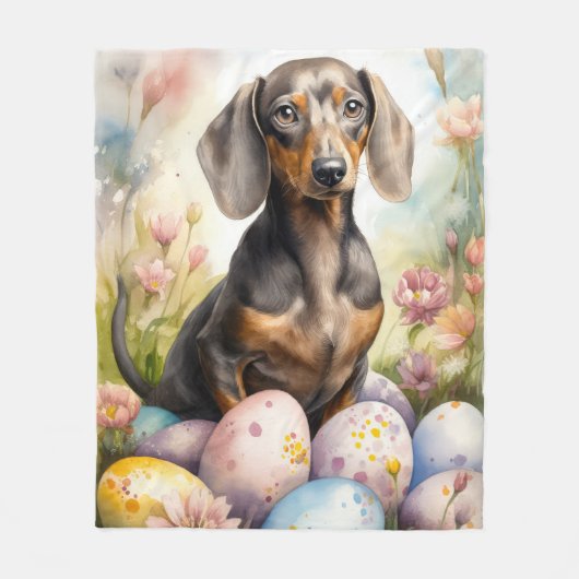 Dackel mit Ostereiern Fleecedecke (Vorderseite)