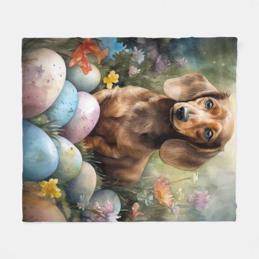 Dackel mit Ostereiern Fleecedecke (Vorderseite (Horizontal))