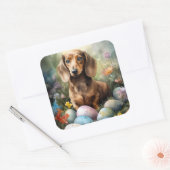 Dackel mit Ostereiern Quadratischer Aufkleber (Umschlag)