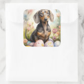 Dackel mit Ostereiern Quadratischer Aufkleber (Tasche)