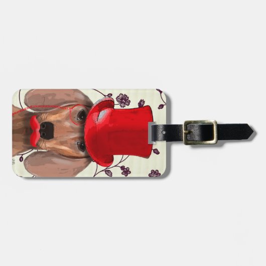 Dackel mit Red Top Hat Gepäckanhänger (Vorderseite horizontal)