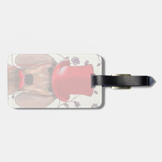 Dackel mit Red Top Hat Gepäckanhänger (Rückseite horizontal)