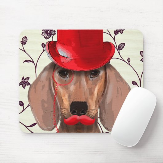 Dackel mit Red Top Hat Mousepad (Mit Mouse)