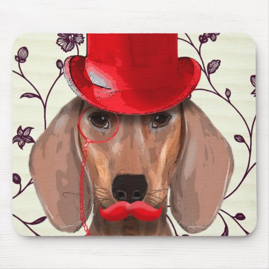 Dackel mit Red Top Hat Mousepad (Vorne)