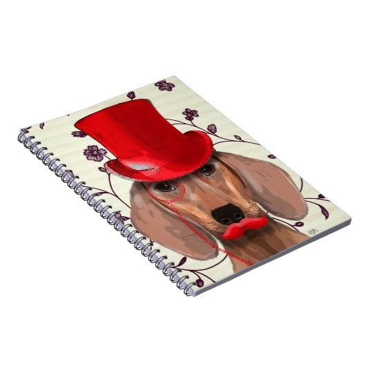 Dackel mit Red Top Hat Notizblock (Rechte Seite)