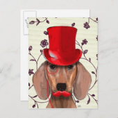 Dackel mit Red Top Hat Postkarte (Vorne/Hinten)
