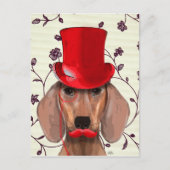 Dackel mit Red Top Hat Postkarte (Vorderseite)