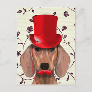 Dackel mit Red Top Hat Postkarte