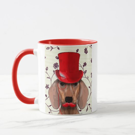 Dackel mit Red Top Hat Tasse (Links)