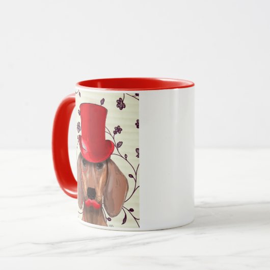 Dackel mit Red Top Hat Tasse (Vorderseite Links)