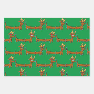 Dackel mit Reindeer Antlers zu Weihnachten Geschenkpapier Set