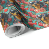 Dackel mit Rose des Herzens Valentinstag Geschenkpapier (Rolleneckpunkt)