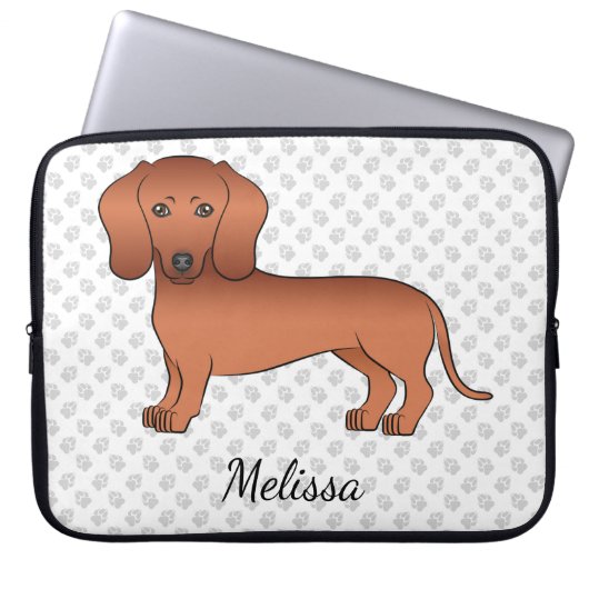 Dackel mit rotem, glattem Coat Cartoon Dog & Text Laptopschutzhülle (Vorderseite)