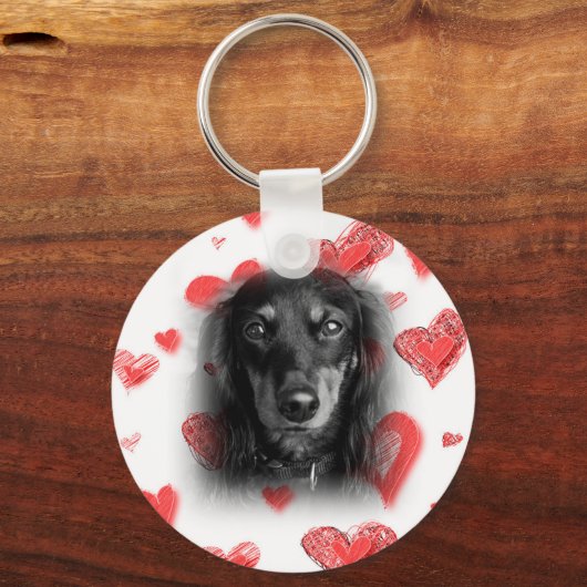 Dackel mit Rotem Herzen Schlüsselanhänger (Vorderseite)
