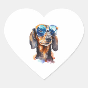 Dackel mit Sonnenbrille 4 Herz-Aufkleber