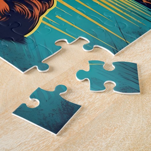 Dackel mit Sonnenbrille an einem tropischen Strand Puzzle (Seite)