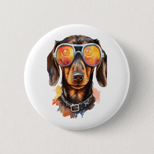 Dackel mit Sonnenbrille Button (Vorderseite)