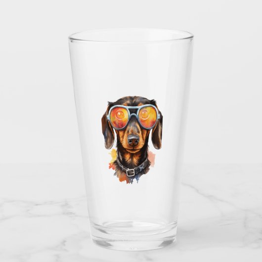 Dackel mit Sonnenbrille Glas (Vorderseite)