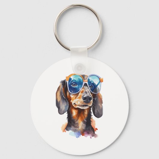 Dackel mit Sonnenbrille Schlüsselanhänger (Vorderseite)