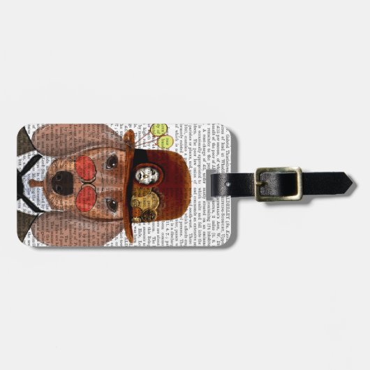 Dackel mit Steampunk Bowler Hat Gepäckanhänger (Vorderseite horizontal)