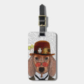 Dackel mit Steampunk Bowler Hat Gepäckanhänger (Vorderseite vertikal)