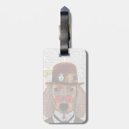 Dackel mit Steampunk Bowler Hat Gepäckanhänger (Rückseite vertikal)