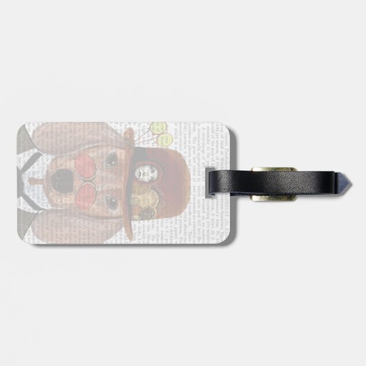 Dackel mit Steampunk Bowler Hat Gepäckanhänger (Rückseite horizontal)