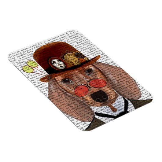 Dackel mit Steampunk Bowler Hat Magnet (Rechte Seite)