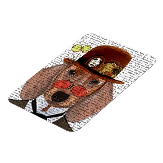 Dackel mit Steampunk Bowler Hat Magnet (Linke Seite)