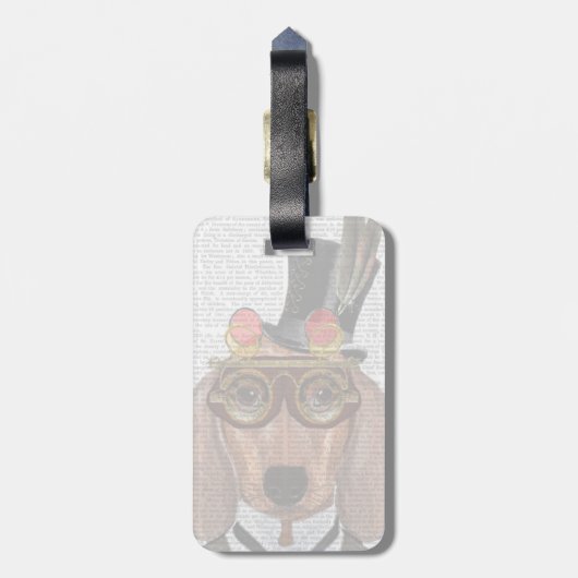 Dackel mit Top Hat und Goggles Gepäckanhänger (Rückseite vertikal)