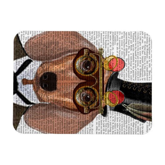 Dackel mit Top Hat und Goggles Magnet (Horizontal)