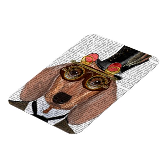 Dackel mit Top Hat und Goggles Magnet (Linke Seite)