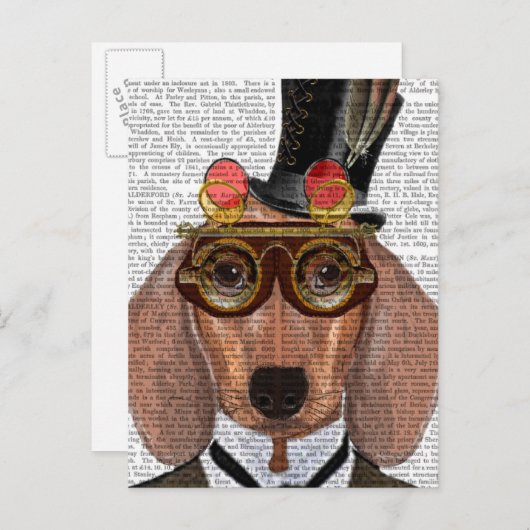 Dackel mit Top Hat und Goggles Postkarte (Vorne/Hinten)