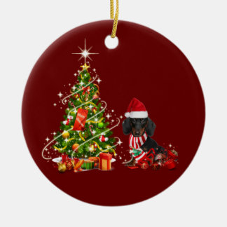 Dackel mit Weihnachten Keramik Ornament