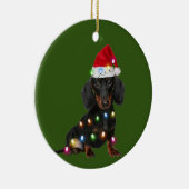Dackel mit Weihnachts-Scafting-Weihnachtsmannmütze Keramik Ornament (Rechts)