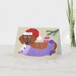 Dackel mit Weihnachts-Strumpf Feiertagskarte