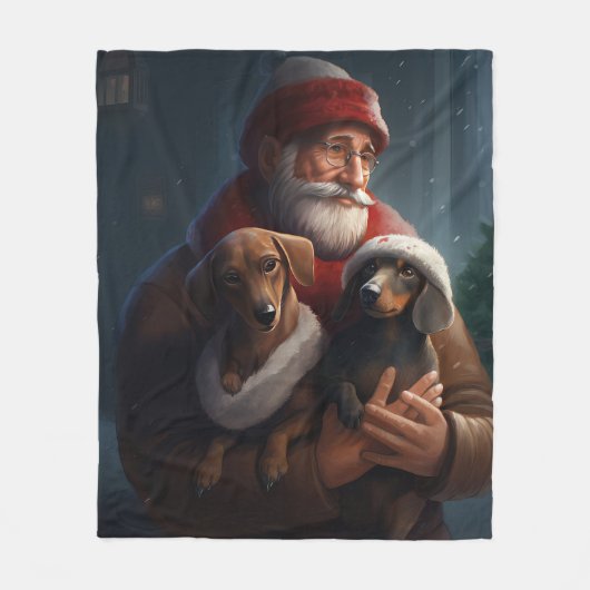 Dackel mit Weihnachtsfeiertag Fleecedecke (Vorderseite)