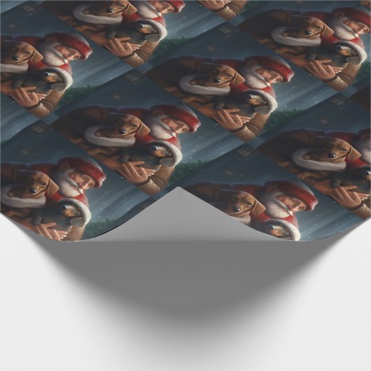Dackel mit Weihnachtsfeiertag Geschenkpapier (Ecke)