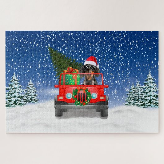 Dackel mit Weihnachtsgeschenke Puzzle (Horizontal)