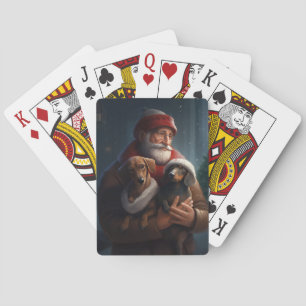 Dackel mit Weihnachtsmann Festliches Weihnachten Spielkarten