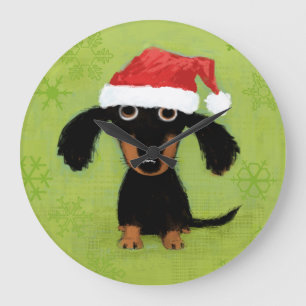 Dackel mit Weihnachtsmannmütze   Dackel Dog Weihna Große Wanduhr
