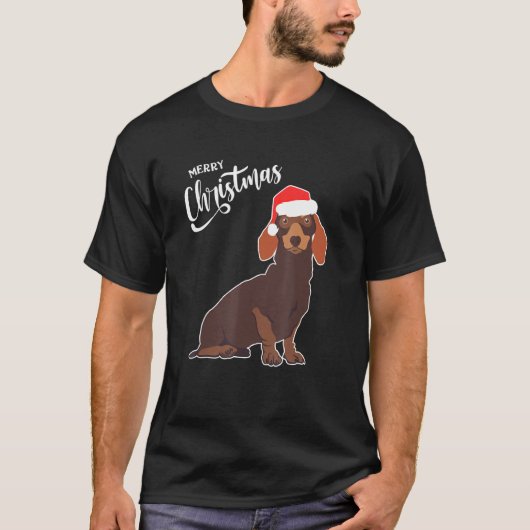 Dackel mit Weihnachtsmannmütze Frohe Weihnachtslie T-Shirt (Vorderseite)