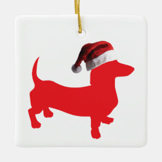 Dackel mit Weihnachtsmütze Keramikornament