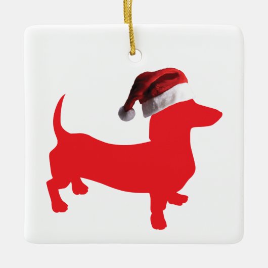 Dackel mit Weihnachtsmütze Keramikornament (Vorderseite)