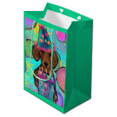 Dackel Mittlere Geschenktüte (Vorderseite Schrägansicht)