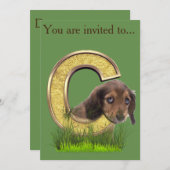 Dackel-Monogramm, Hauptstadt, Buchstabe C Einladung (Vorne/Hinten)