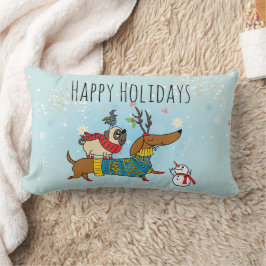 Dackel, Mops & Bird Holiday Throw Kissen