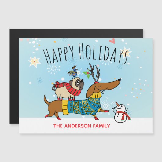 Dackel, Mops und Vogelmagnetkarte Magnetkarte (Vorne/Hinten)