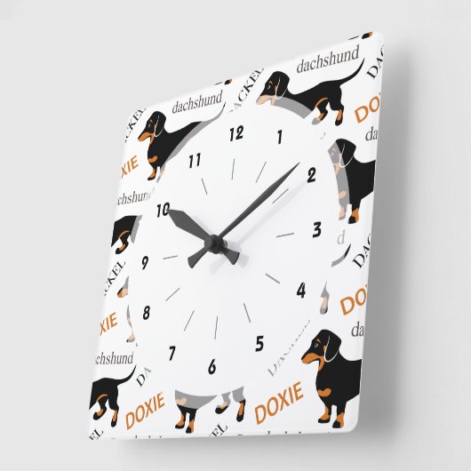 Dackel-Muster Quadratische Wanduhr (Winkel)