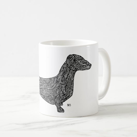 Dackel-Muster-Tasse Kaffeetasse (VorderseiteRechts)